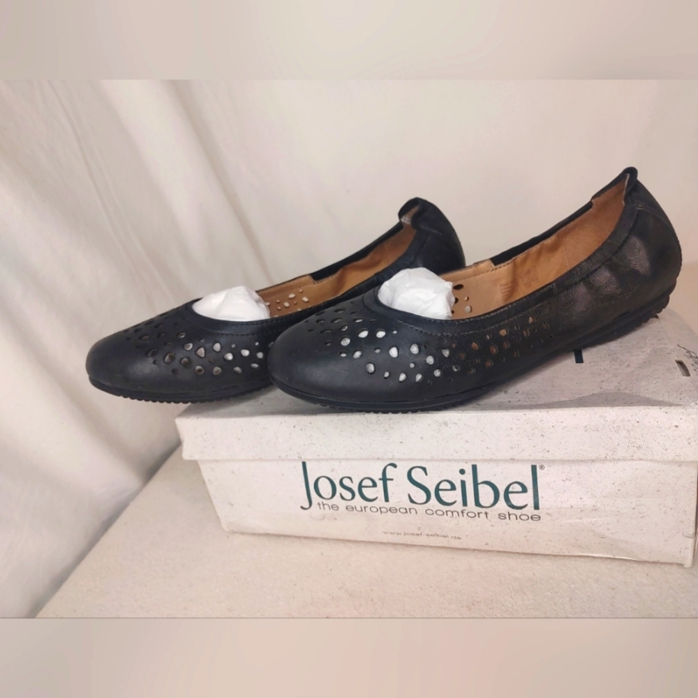 NWT Josef Seibel Pippa 29 Ballet Flat Size 37 leather US 6-6.5 black comfort‎